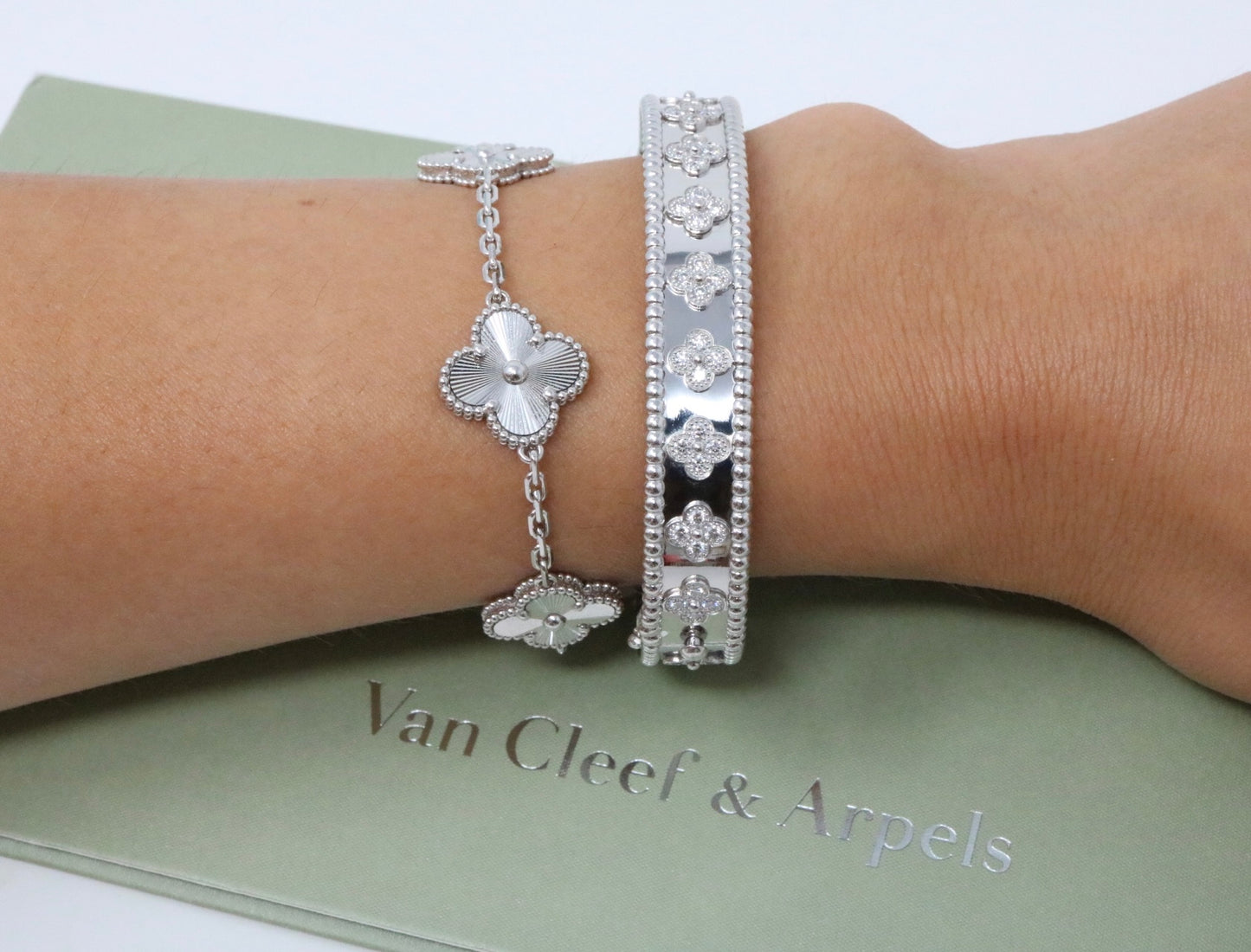Van Cleef & Arpels Perlee 1.79CT White Gold Diamond Bangle Bracelet