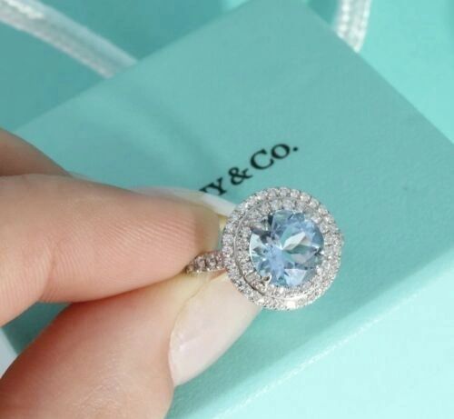 Tiffany & Co Soleste Diamond & Aquamarine Engagement Ring