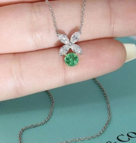 Tiffany & Co Victoria Marquise Diamond & Emerald Pendant Necklace