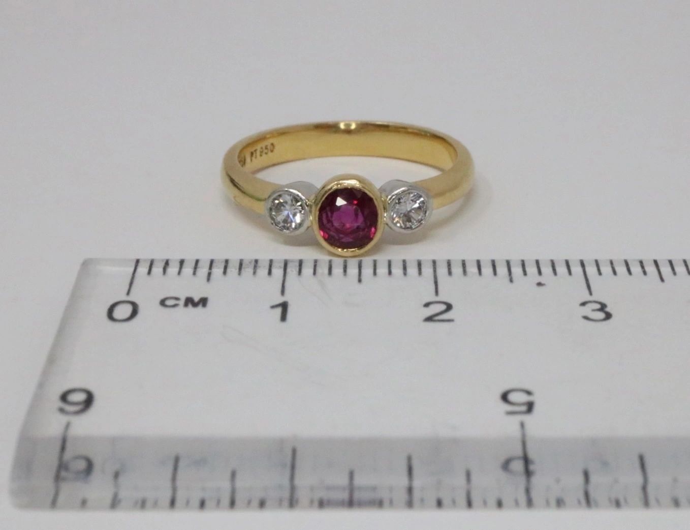 Tiffany & Co. Ruby and Diamond Three Stone Ring Yellow Gold & Platinum