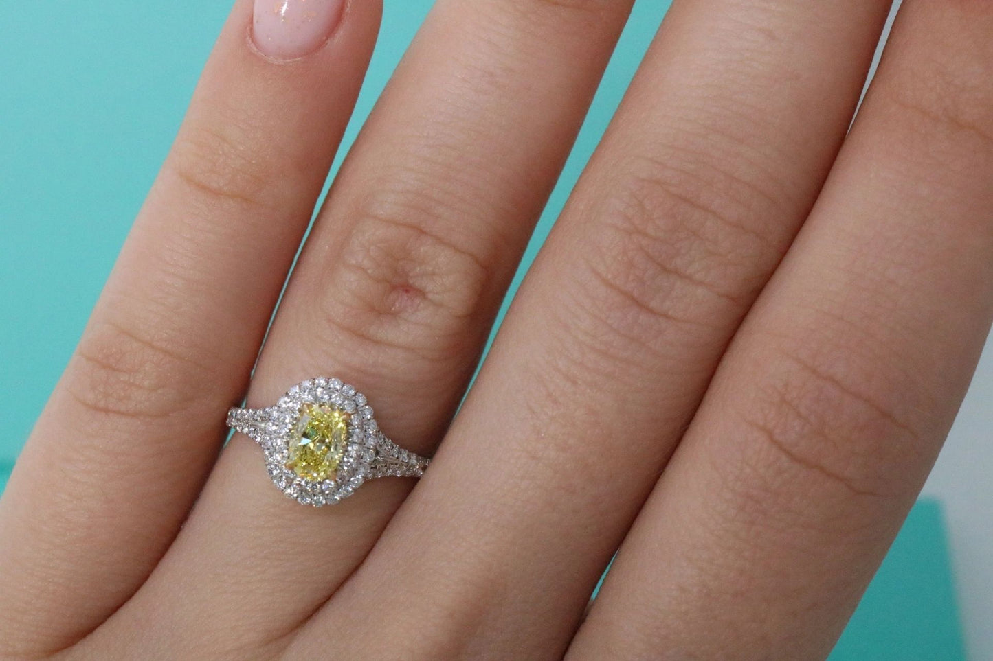 Tiffany & Co Soleste Oval Fancy Yellow Diamond Engagement Ring .95ctw