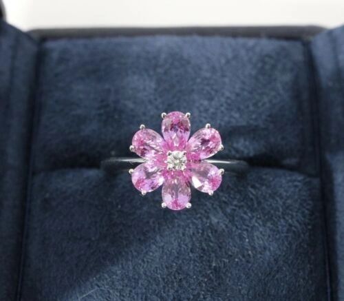 New Harry Winston Forget Me Not 2.27CT Diamond & Sapphire Flower Ring PT950