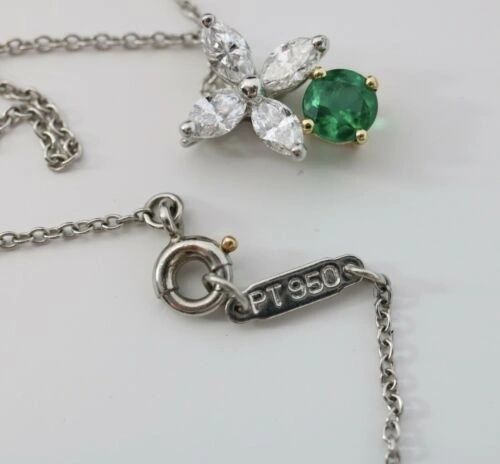 Tiffany & Co Victoria Marquise Diamond & Emerald Pendant Necklace