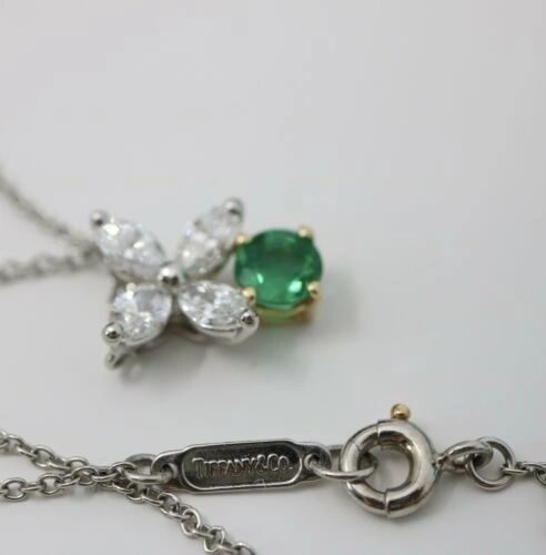 Tiffany & Co Victoria Marquise Diamond & Emerald Pendant Necklace