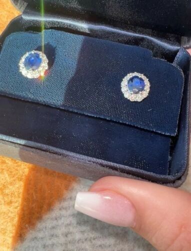 Tiffany & Co Diamond & Blue Sapphire Stud Earrings