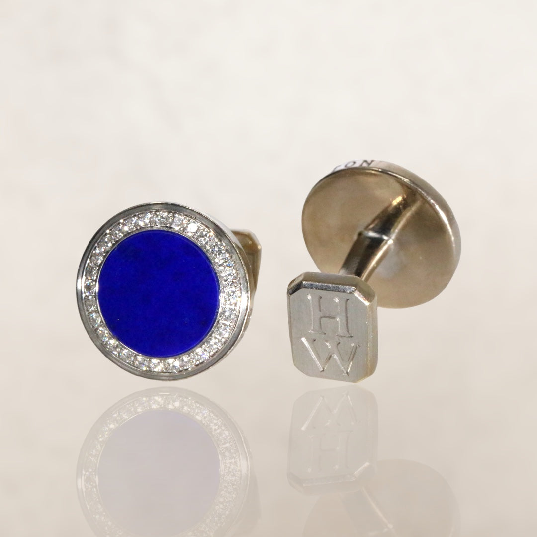 HARRY WINSTON LAPIS LAZULI DIAMOND CUFFLINKS IN 18K WHITE GOLD