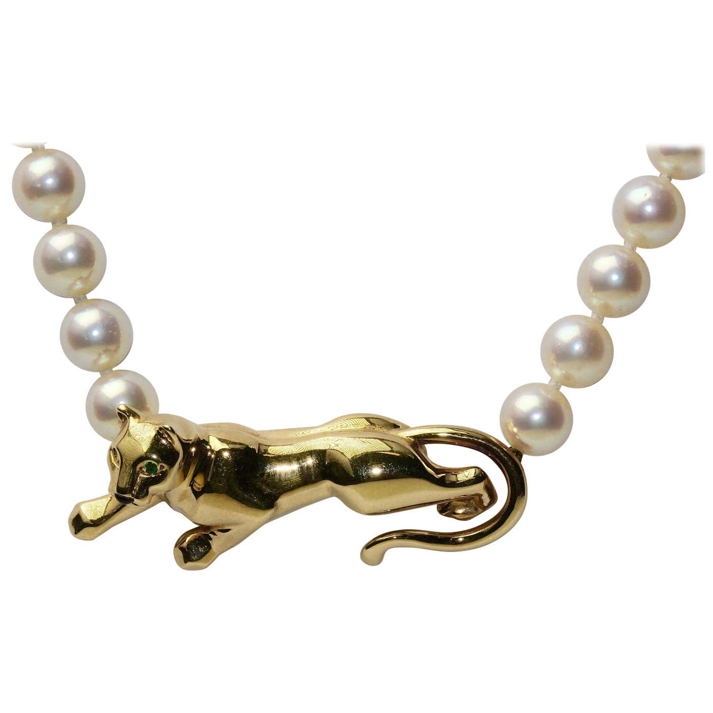 Cartier Panther Pearl Necklace Emerald 18k Yellow Gold