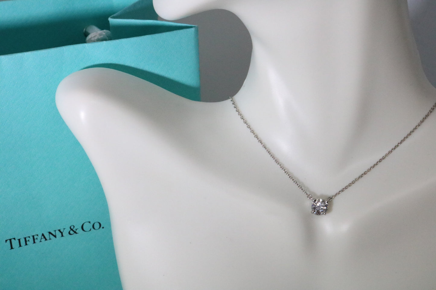 Tiffany & Co Platinum .61ct VVS1 Round Solitaire Diamond Pendant Necklace