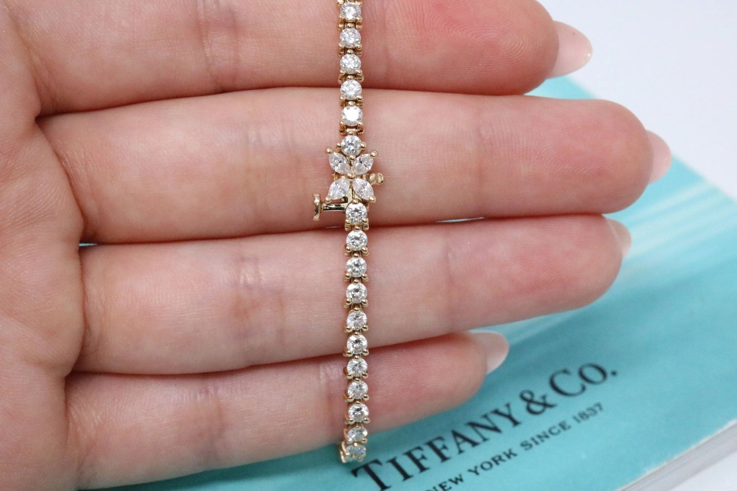 Tiffany & Co Victoria Marquise Diamond Tennis Bracelet Rose Gold 3.08CT