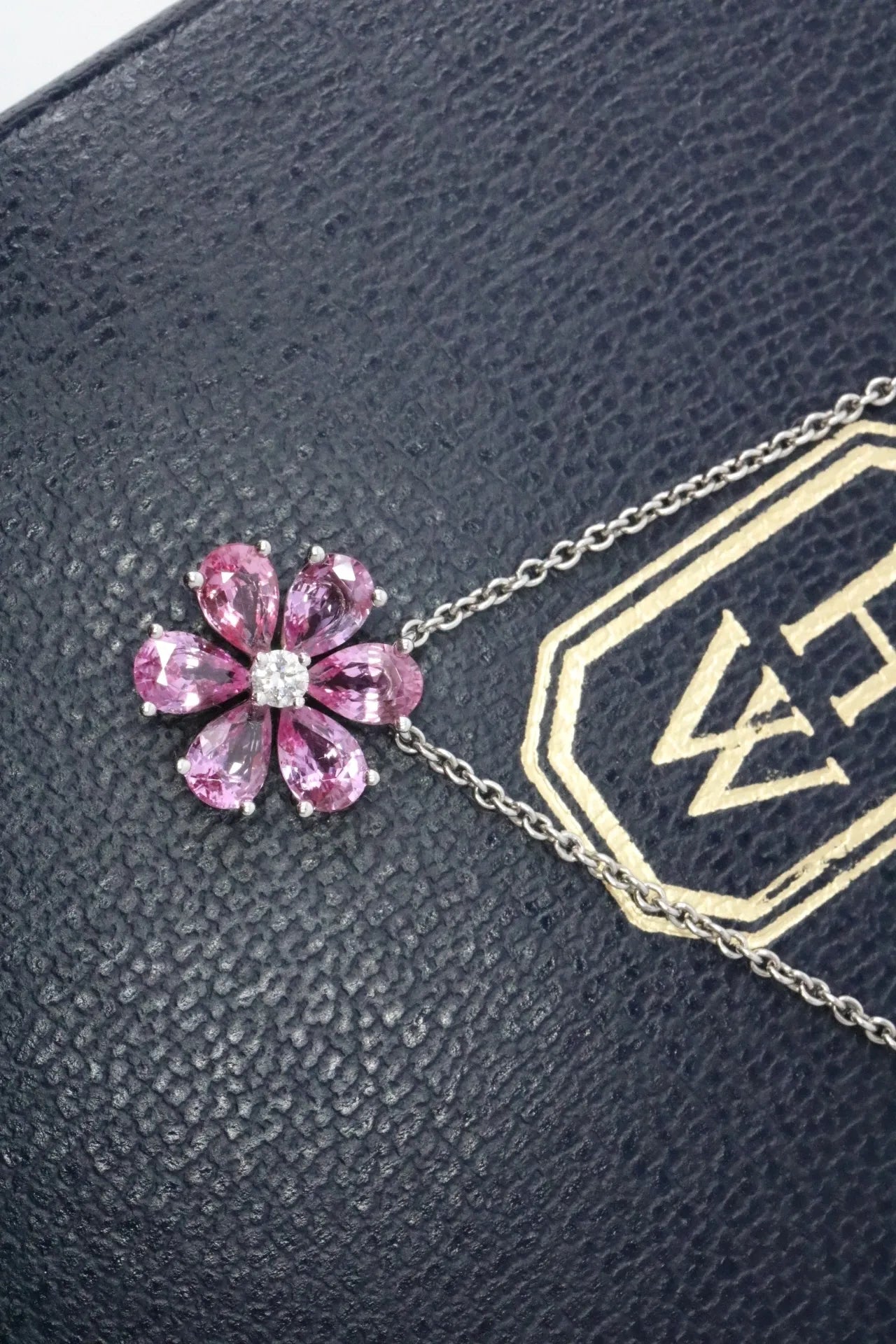 Harry Winston Forget-Me-Not diamond and pink sapphire flower pendant necklace