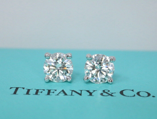 Tiffany & Co Platinum Round Brilliant Cut Diamond Stud Earrings .70ct
