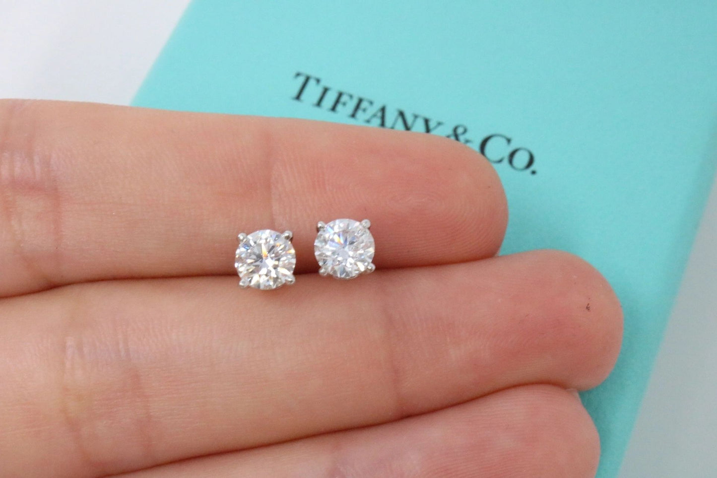 Tiffany & Co Platinum Round Brilliant Cut Diamond Stud Earrings 1.14ct VS1