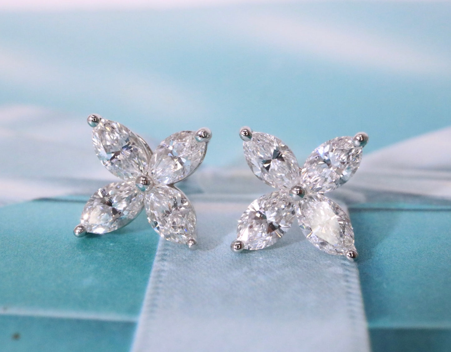 Tiffany Co Platinum Victoria 1.62ct Marquise Diamond Large Stud Earrings