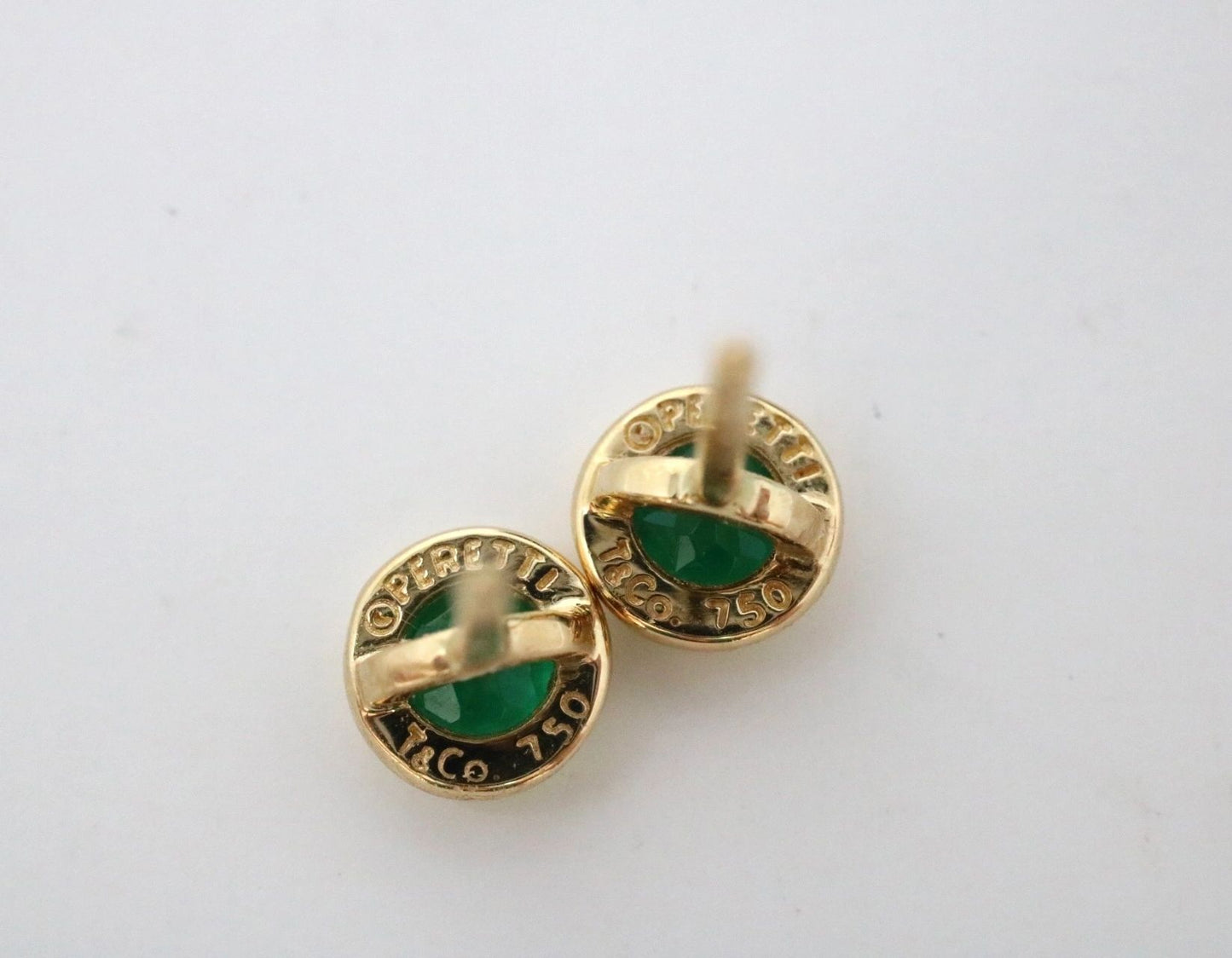 Tiffany & Co Elsa Peretti Emerald Stud Earrings .50ct 18k Gold