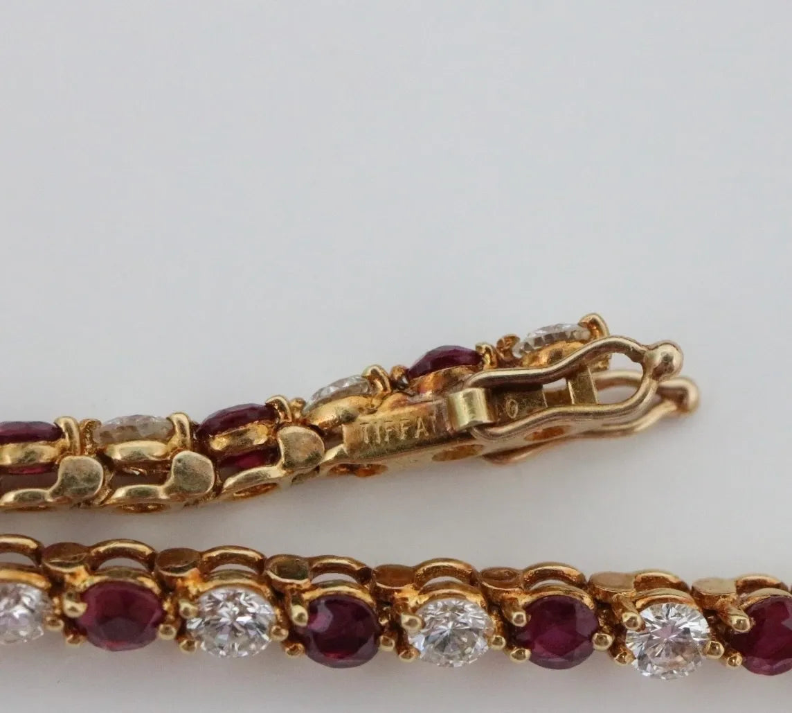 Tiffany & Co Diamond And Ruby Tennis Line Bracelet Yellow Gold