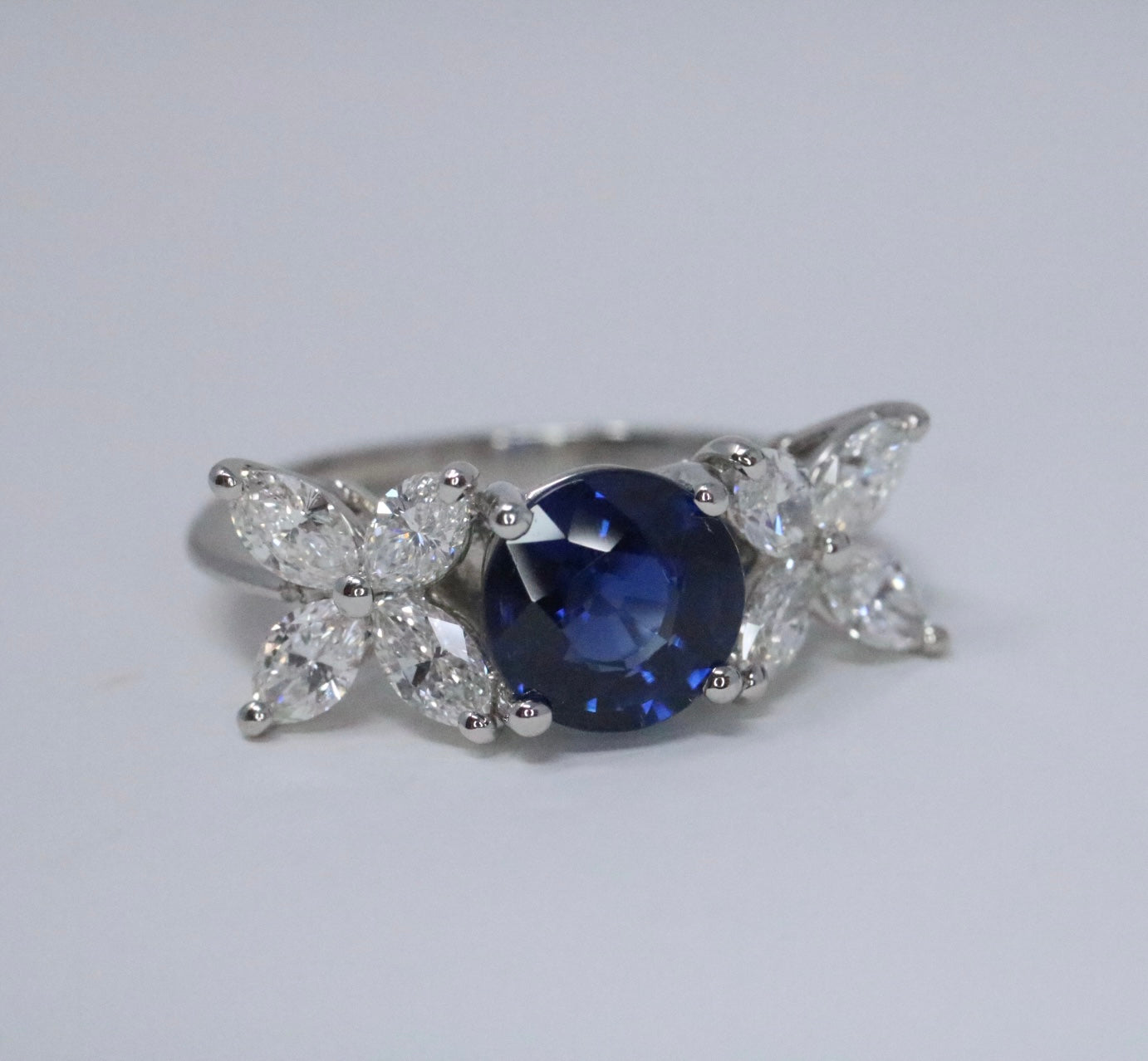 Tiffany & Co Platinum Victoria Blue Sapphire Marquise Diamond Ring 2.60ctw