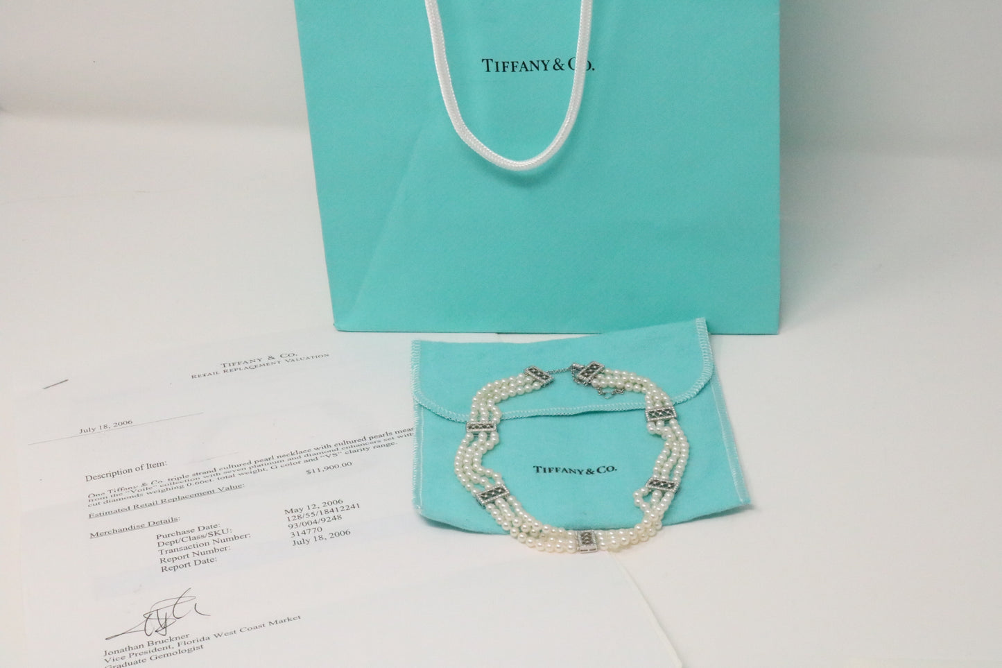 Tiffany & Co Diamond & Pearl Choker Necklace .66CTW Platinum 950 VOILE