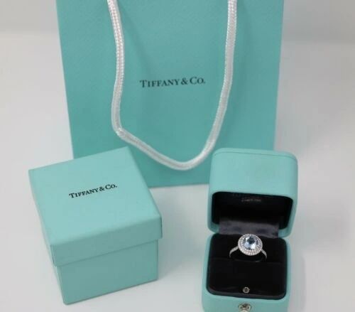 Tiffany & Co Soleste Diamond & Aquamarine Engagement Ring