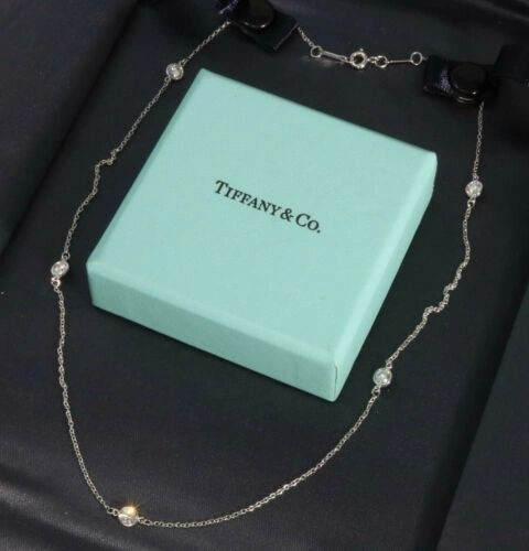 Tiffany & Co Elsa Peretti 5 diamond by the yard necklace .70CTW PLATINUM