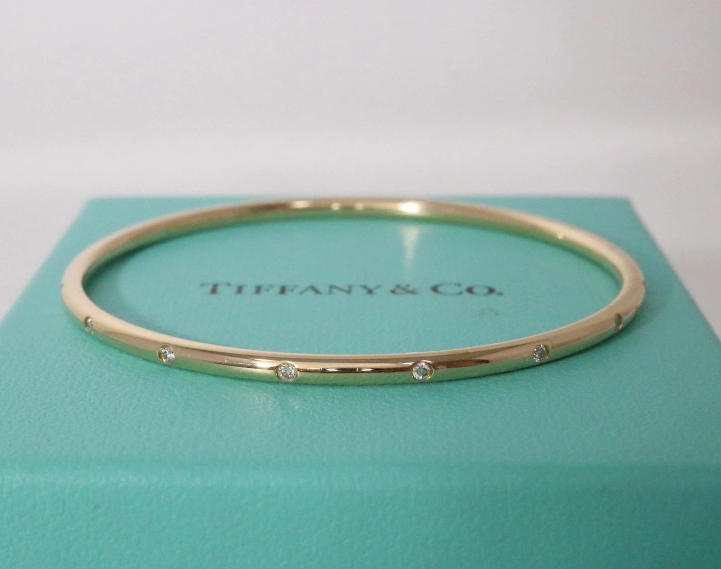 Tiffany & Co 18K Gold Diamond Etoile Bangle Bracelet