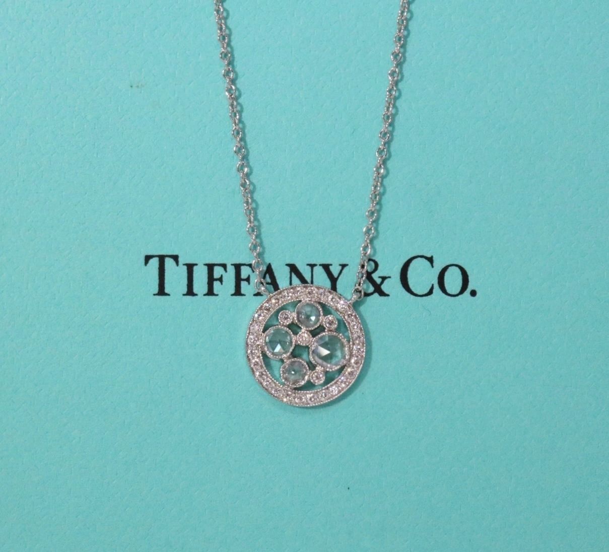 Tiffany & Co Platinum Cobblestone Diamond Rose Cut Pendant Necklace .35 TCW