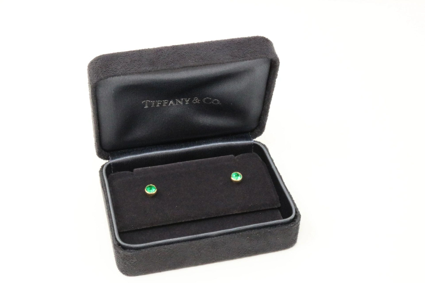 Tiffany & Co Elsa Peretti Emerald Stud Earrings .50ct 18k Gold