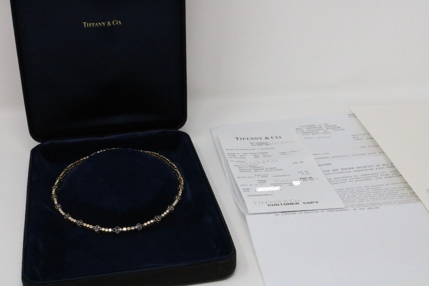 Tiffany & Co 8.05ctw Diamond and Blue Sapphire Tennis Necklace -18K Gold