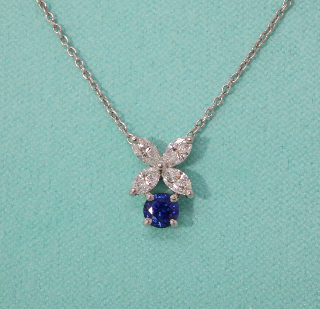 Tiffany & Co Victoria .78CT Diamond & Sapphire Pendant Necklace Platinum