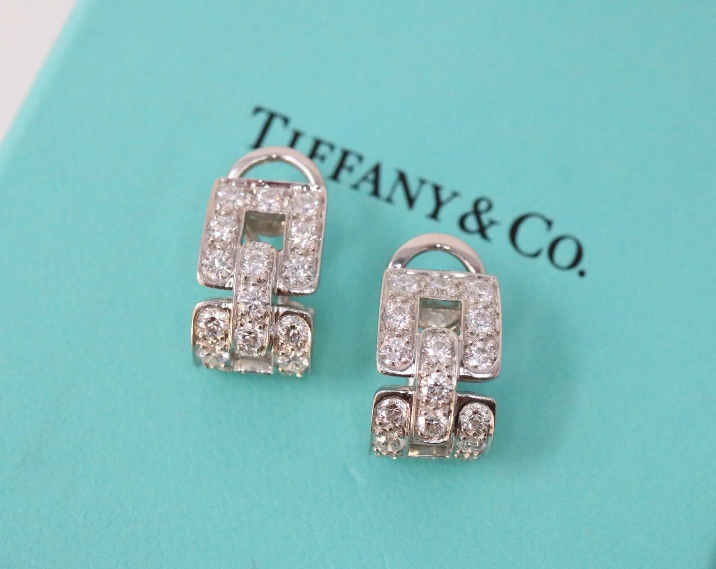 Tiffany & Co Platinum Diamond Hoop Huggie Earrings 1.90CTW