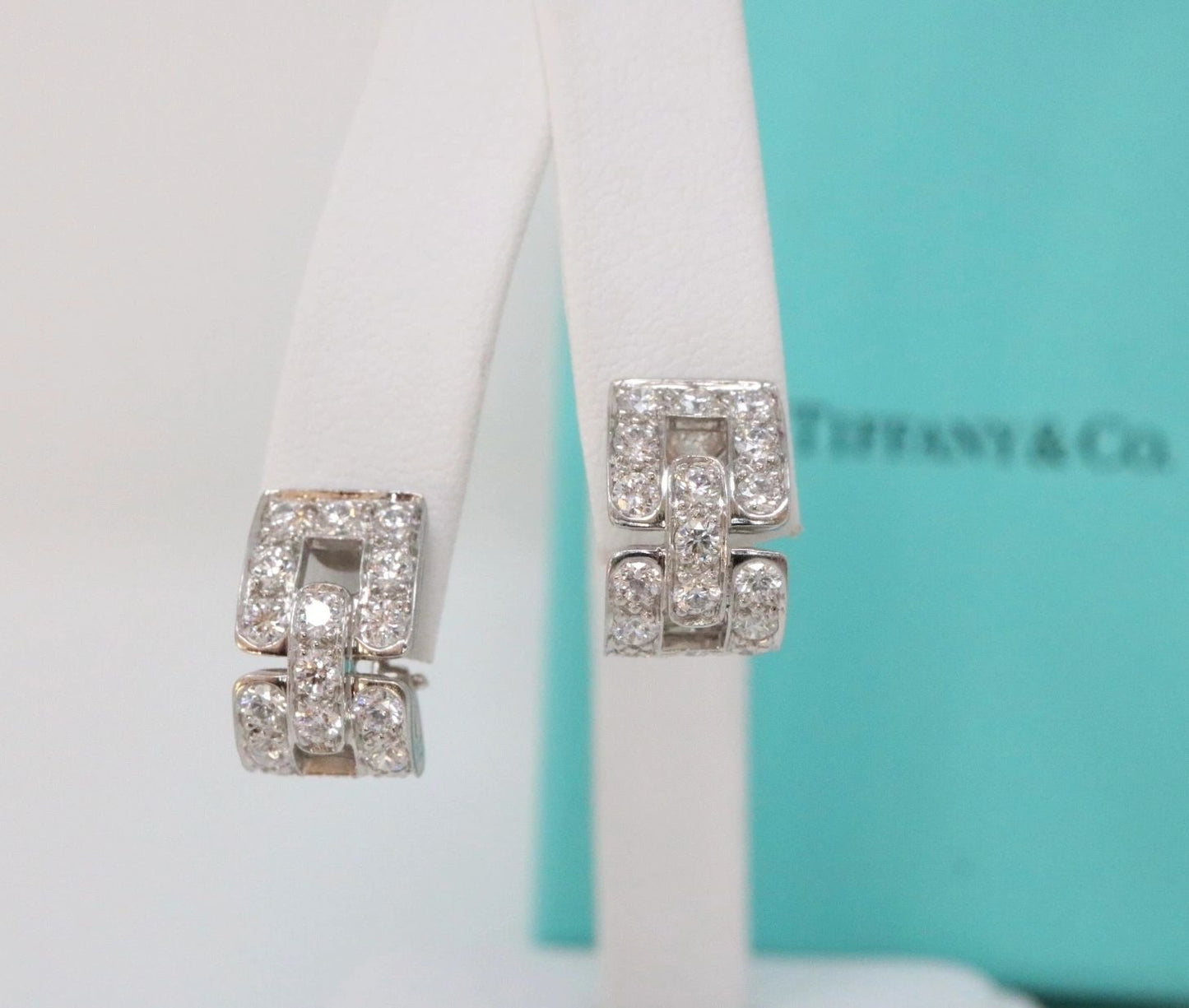 Tiffany & Co Platinum Diamond Hoop Huggie Earrings 1.90CTW