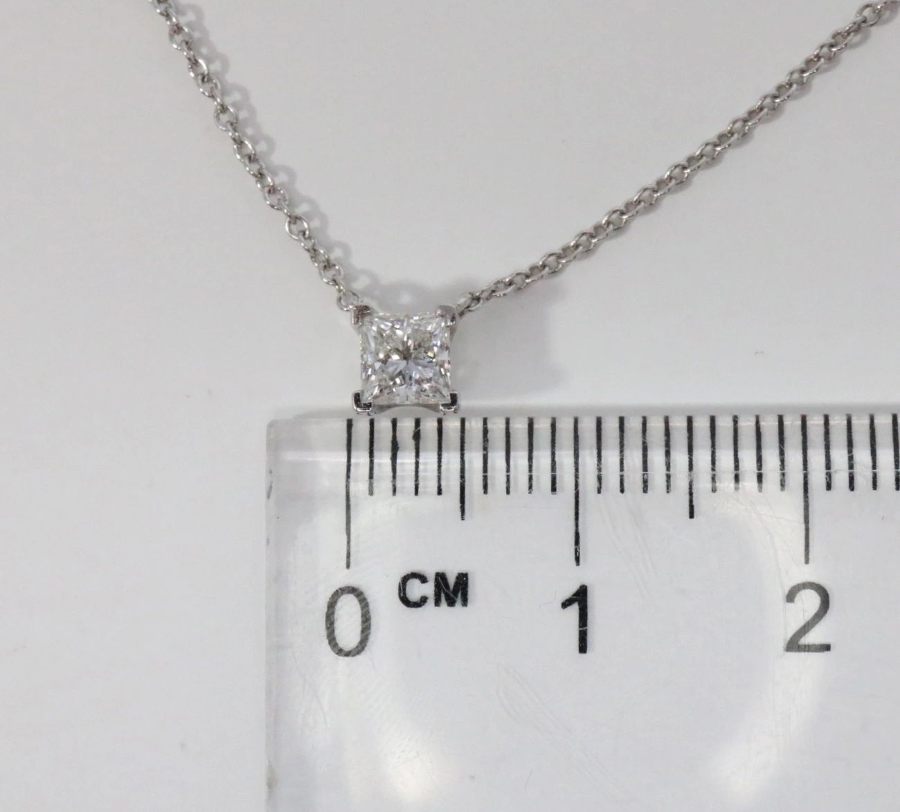 Tiffany & Co Platinum VVS2 H Princess Cut Solitaire Diamond Pendant Necklace 16”