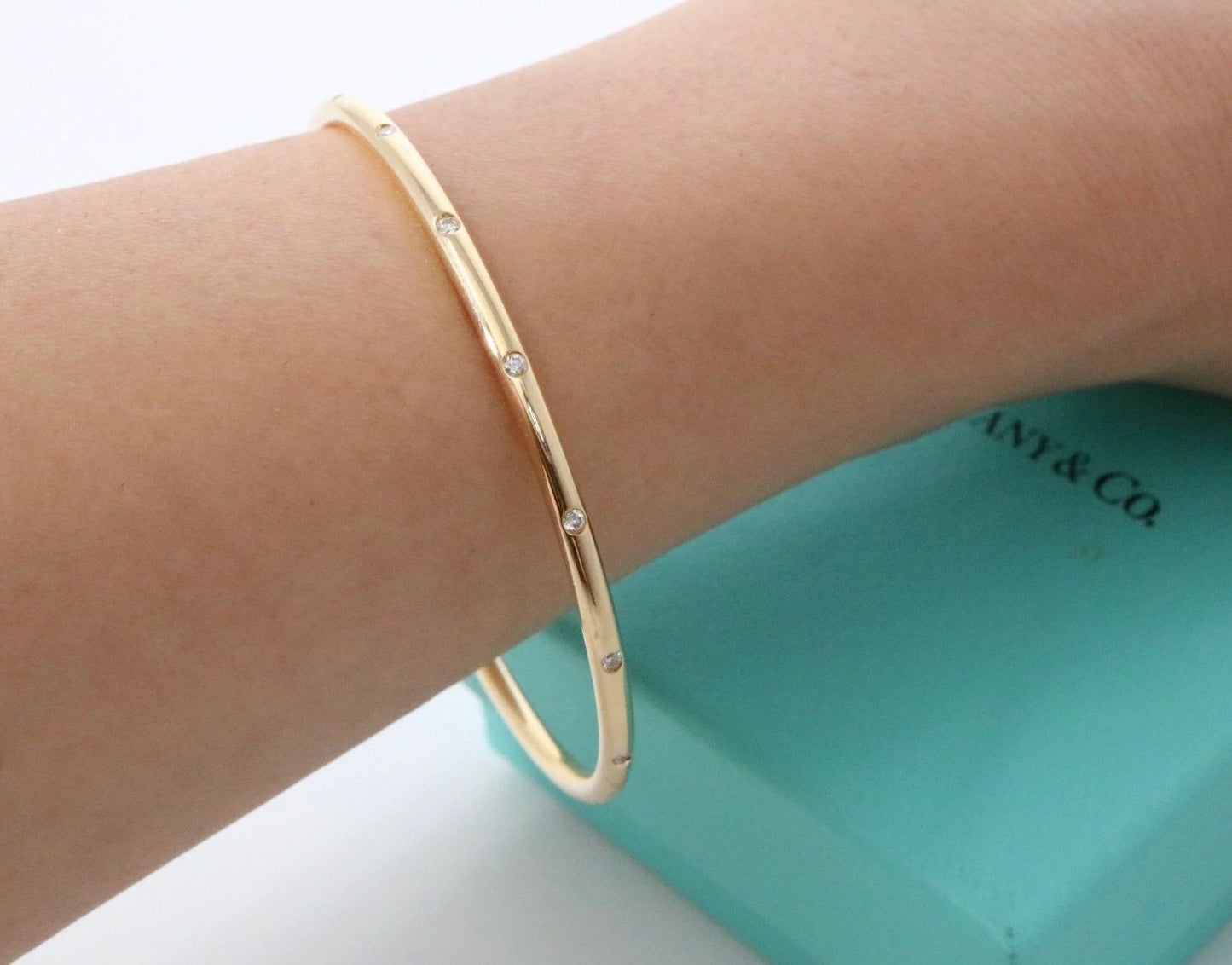 Tiffany & Co 18K Gold Diamond Etoile Bangle Bracelet