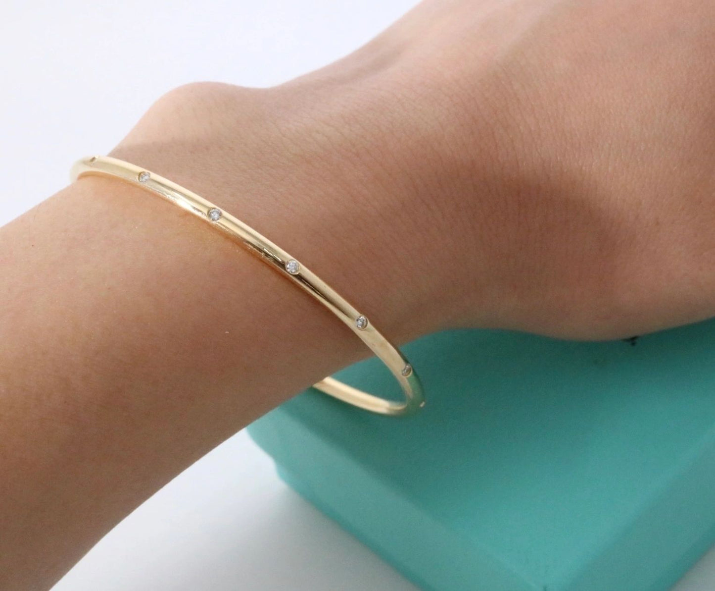 Tiffany & Co 18K Gold Diamond Etoile Bangle Bracelet