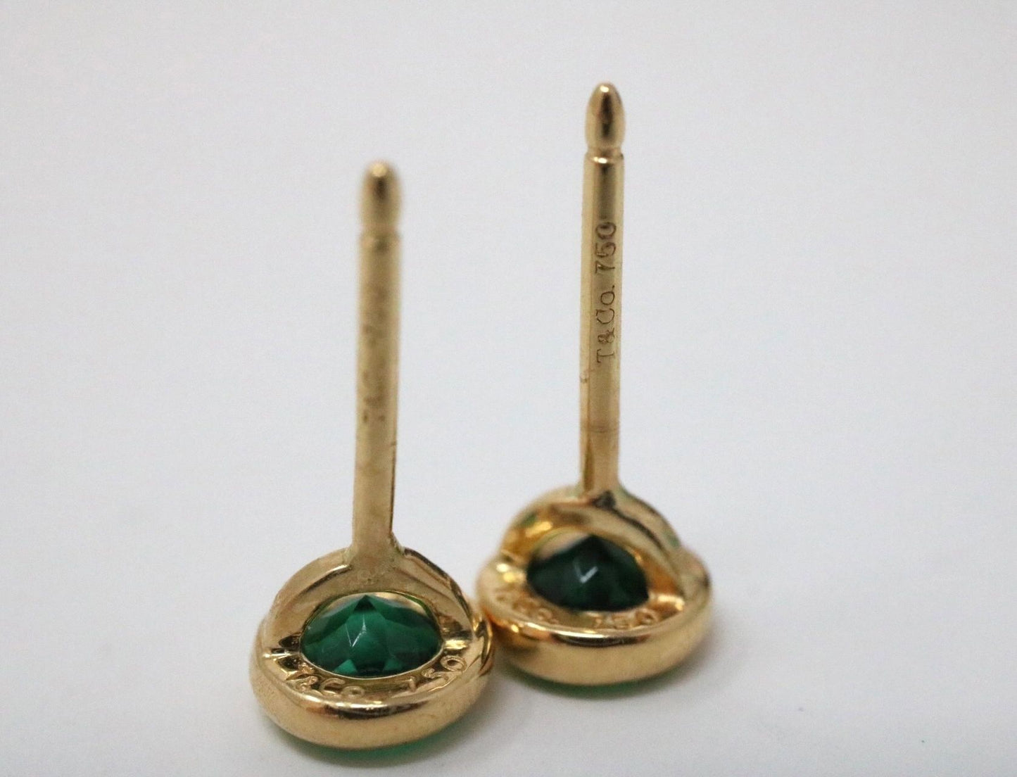 Tiffany & Co Elsa Peretti Emerald Stud Earrings .50ct 18k Gold