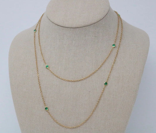 Tiffany & Co Emerald Elsa Peretti Diamond By The Yard 1.40ct Necklace 36”