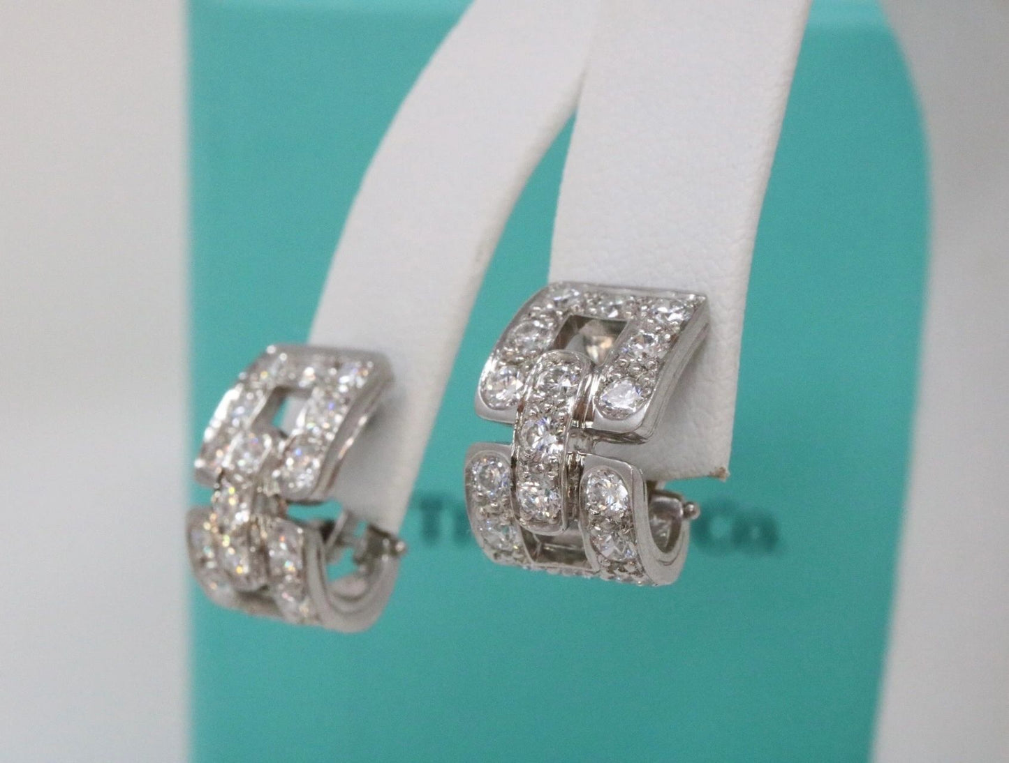 Tiffany & Co Platinum Diamond Hoop Huggie Earrings 1.90CTW