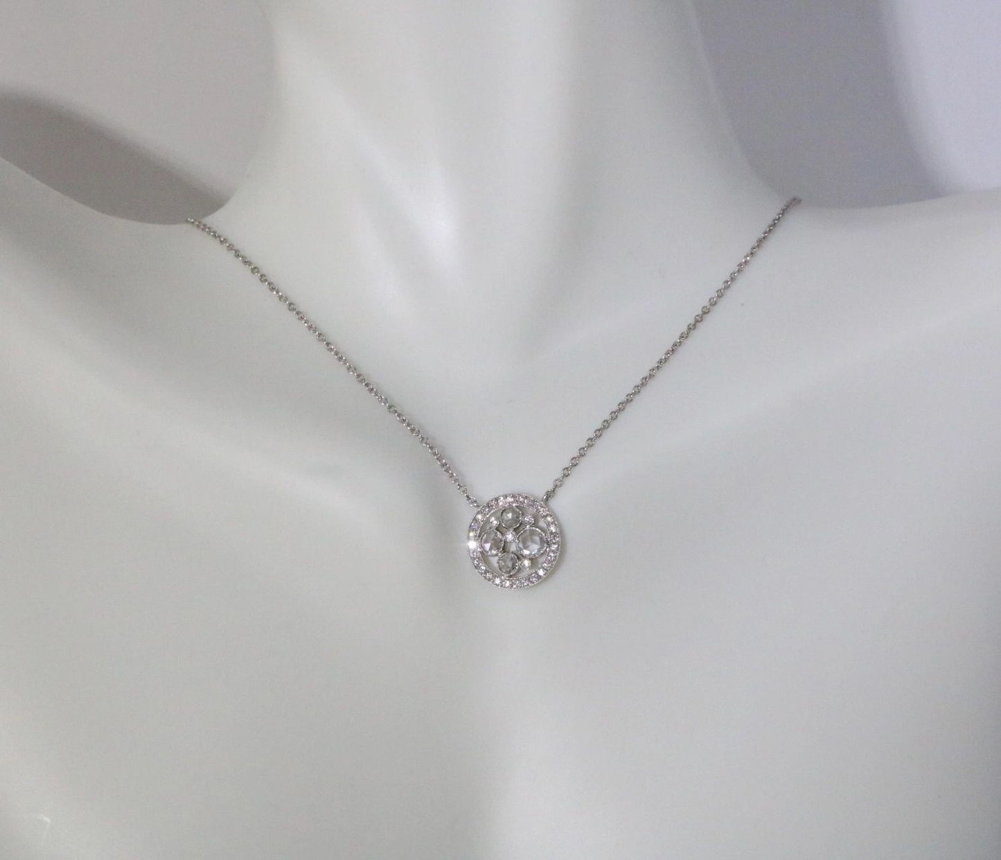 Tiffany & Co Platinum Cobblestone Diamond Rose Cut Pendant Necklace .35 TCW