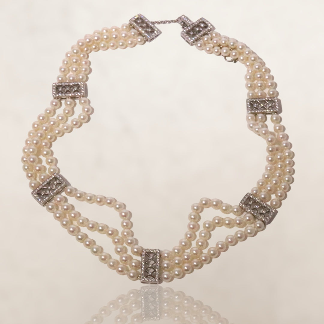 Tiffany & Co Diamond & Pearl Choker Necklace .66CTW Platinum 950 VOILE