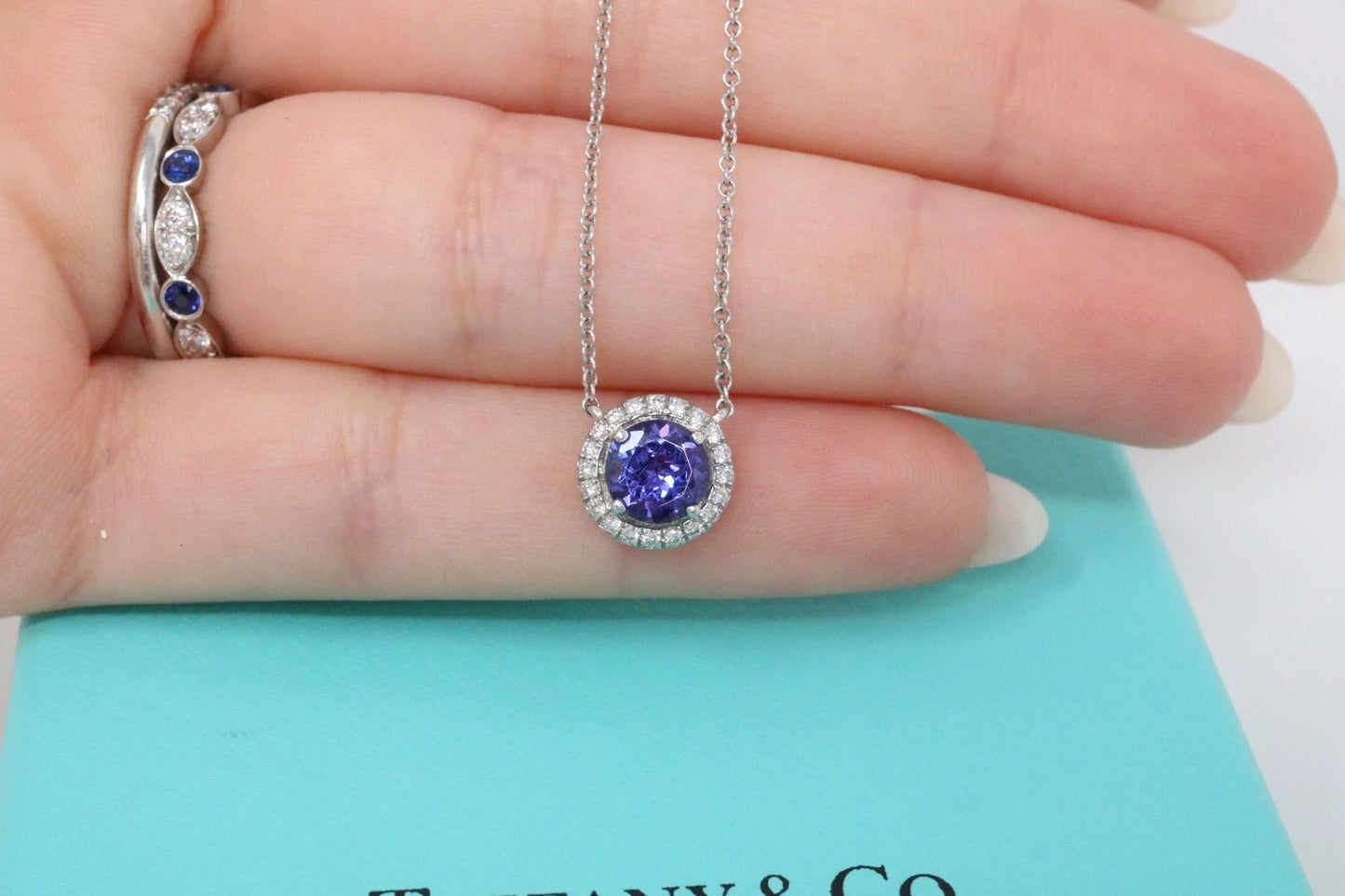 Tiffany & Co Soleste Diamond & Tanzanite Pendant Necklace In Platinum