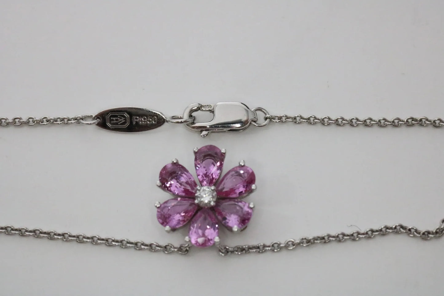 Harry Winston Forget-Me-Not diamond and pink sapphire flower pendant necklace