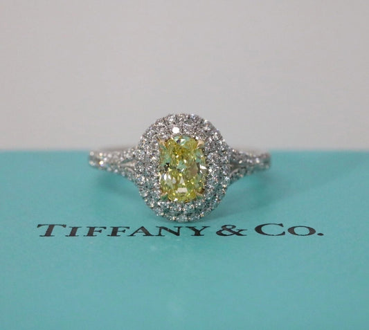 Tiffany & Co Soleste Oval Fancy Yellow Diamond Engagement Ring .95ctw