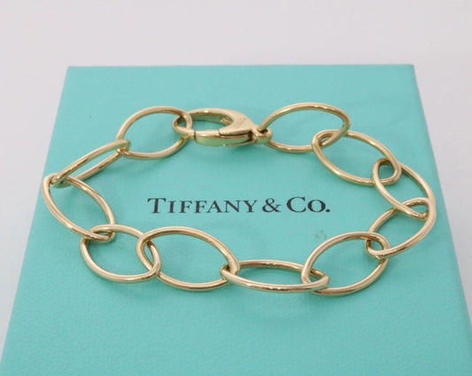 Tiffany & Co 18K Yellow Gold Marquise Oval Shape Link Charm Bracelet