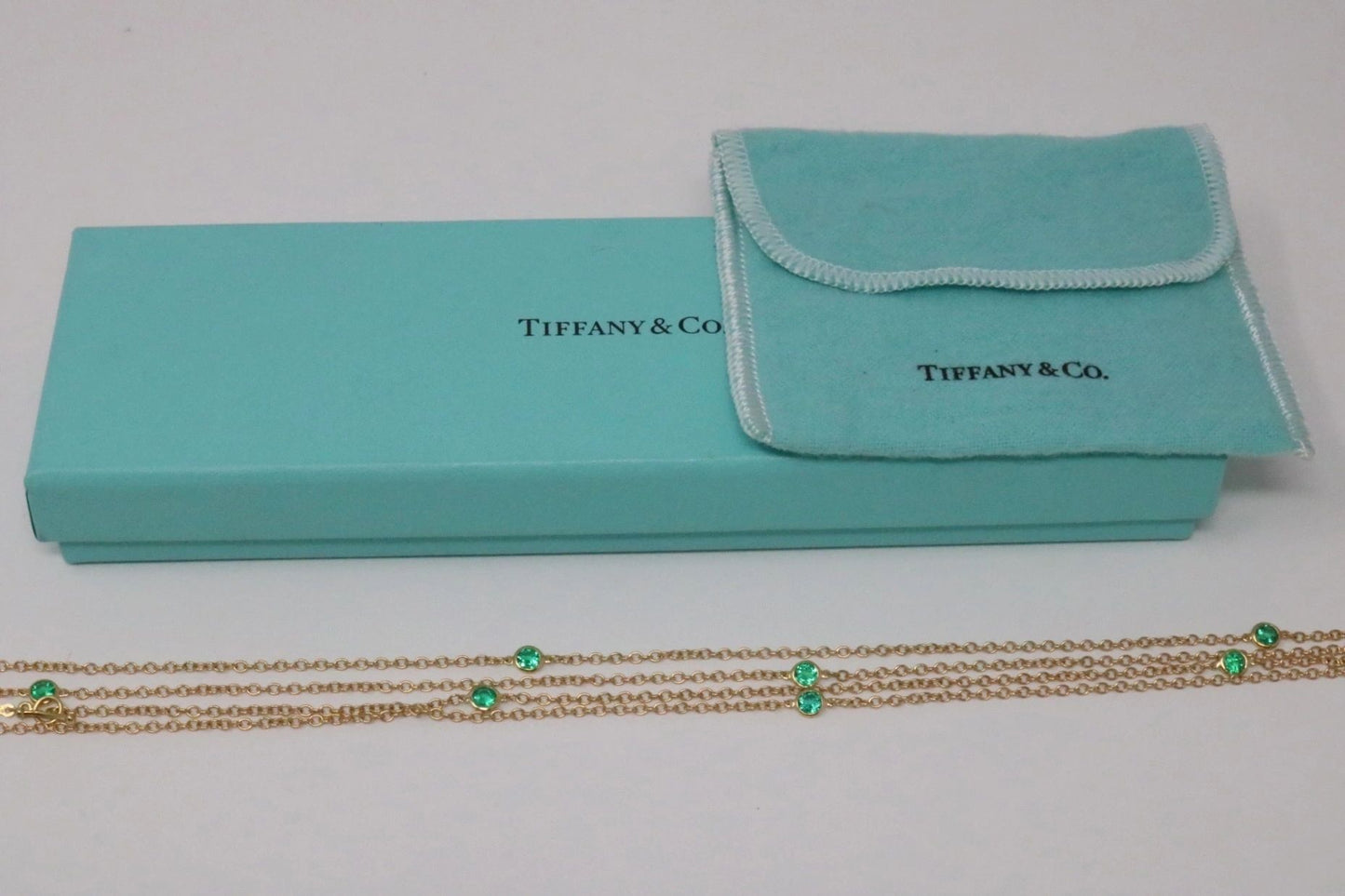 Tiffany & Co Emerald Elsa Peretti Diamond By The Yard 1.40ct Necklace 36”