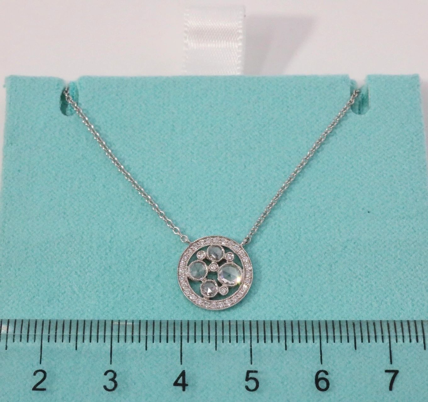 Tiffany & Co Platinum Cobblestone Diamond Rose Cut Pendant Necklace .35 TCW