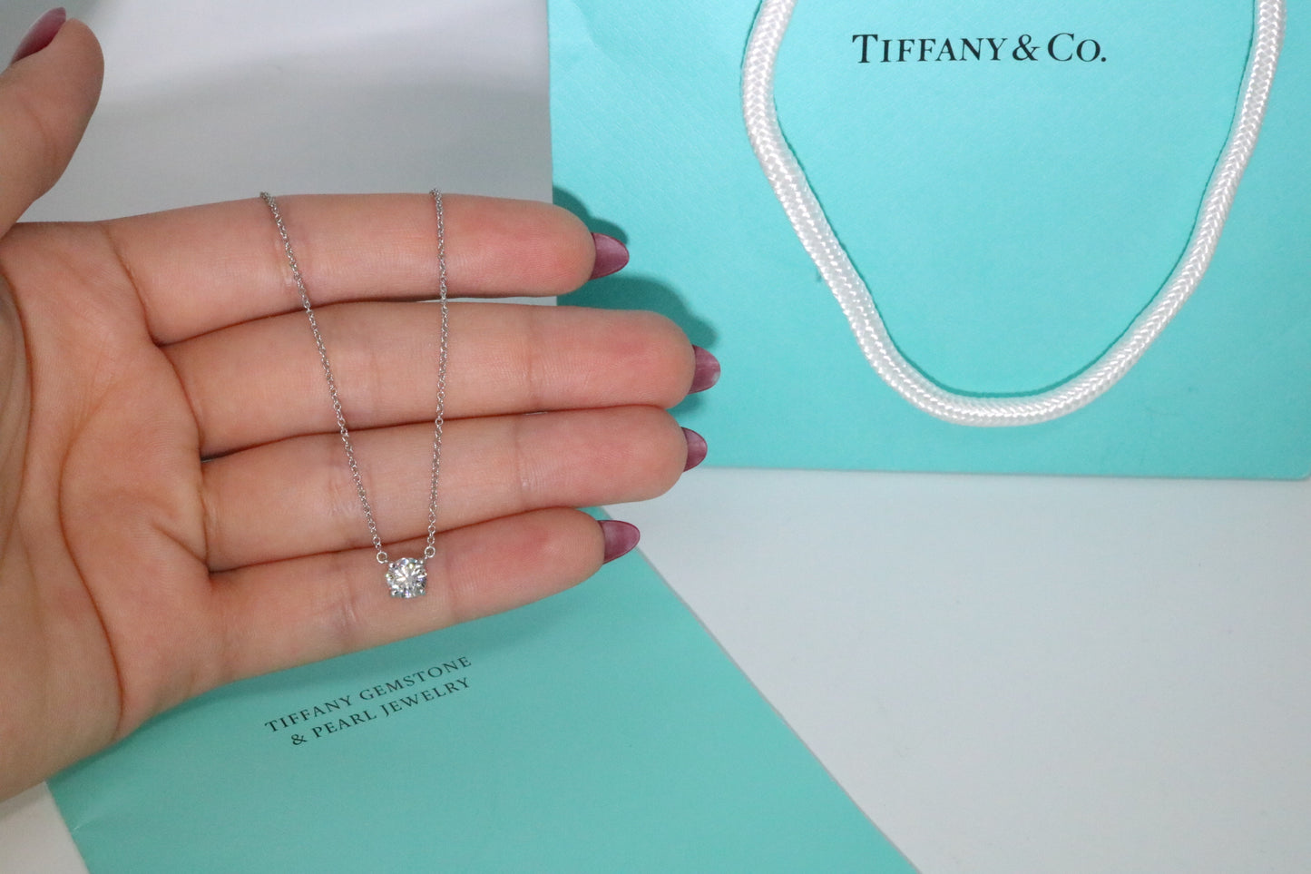 Tiffany & Co Platinum .61ct VVS1 Round Solitaire Diamond Pendant Necklace