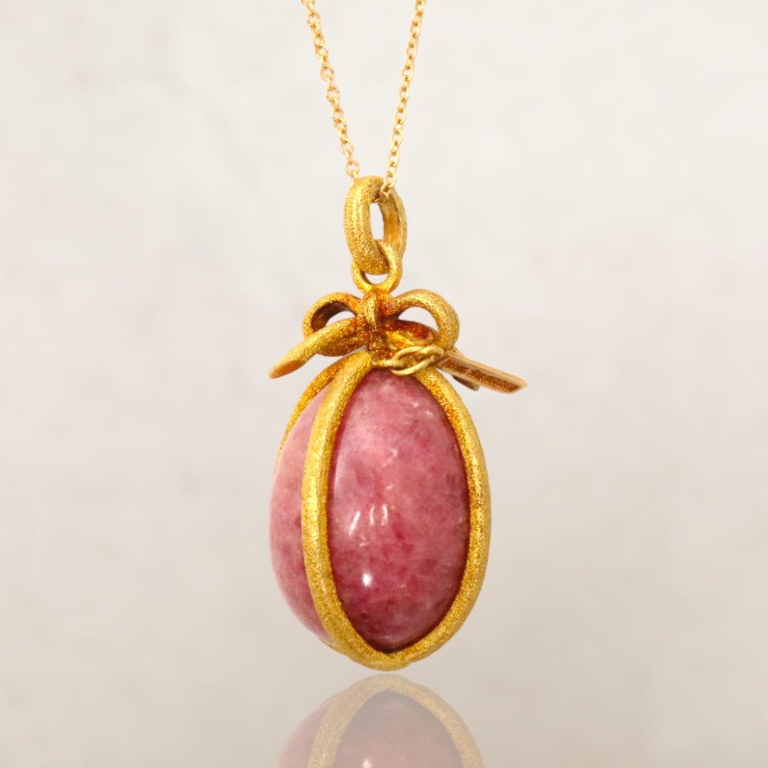 Tiffany & Co Schlumberger 18K Large Rhodonite Egg Charm Pendant Necklace