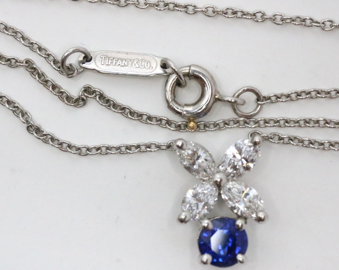 Tiffany & Co Victoria .78CT Diamond & Sapphire Pendant Necklace Platinum