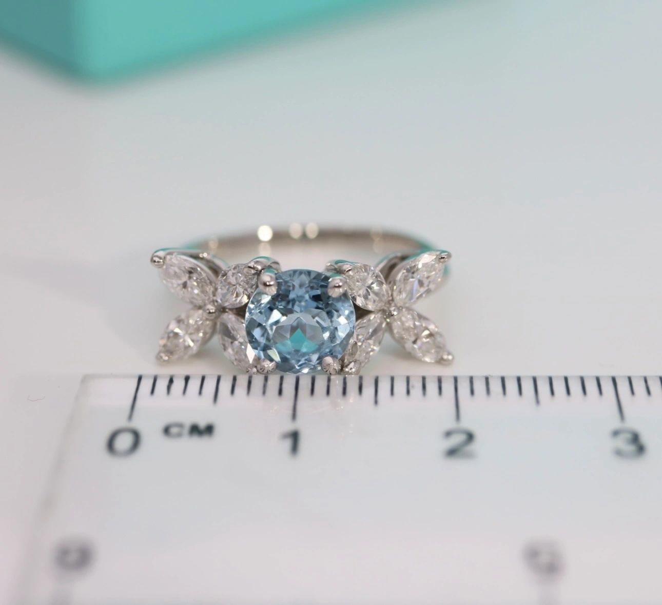 Tiffany & Co Victoria Aquamarine Diamond Ring 1.91CT Size 6 Platinum