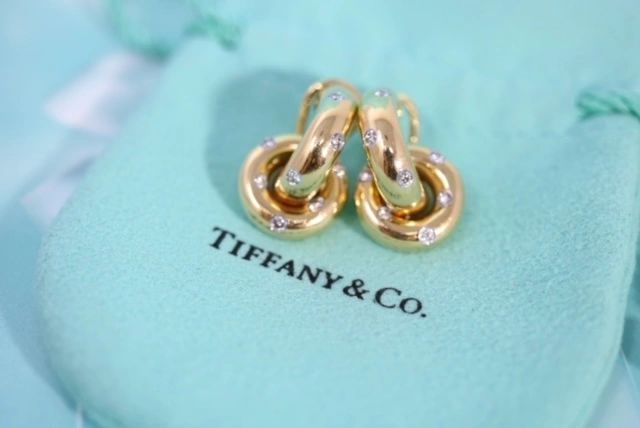 Tiffany & Co Etoile 18K Gold Platinum .64CT Diamond Tiffany & Co Etoile 18K Gold Platinum .64CT Diamond Hoop Earrings