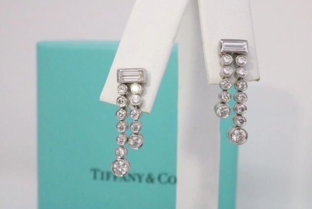 Tiffany & Co Platinum .93CTW Diamond Jazz Drop Earrings